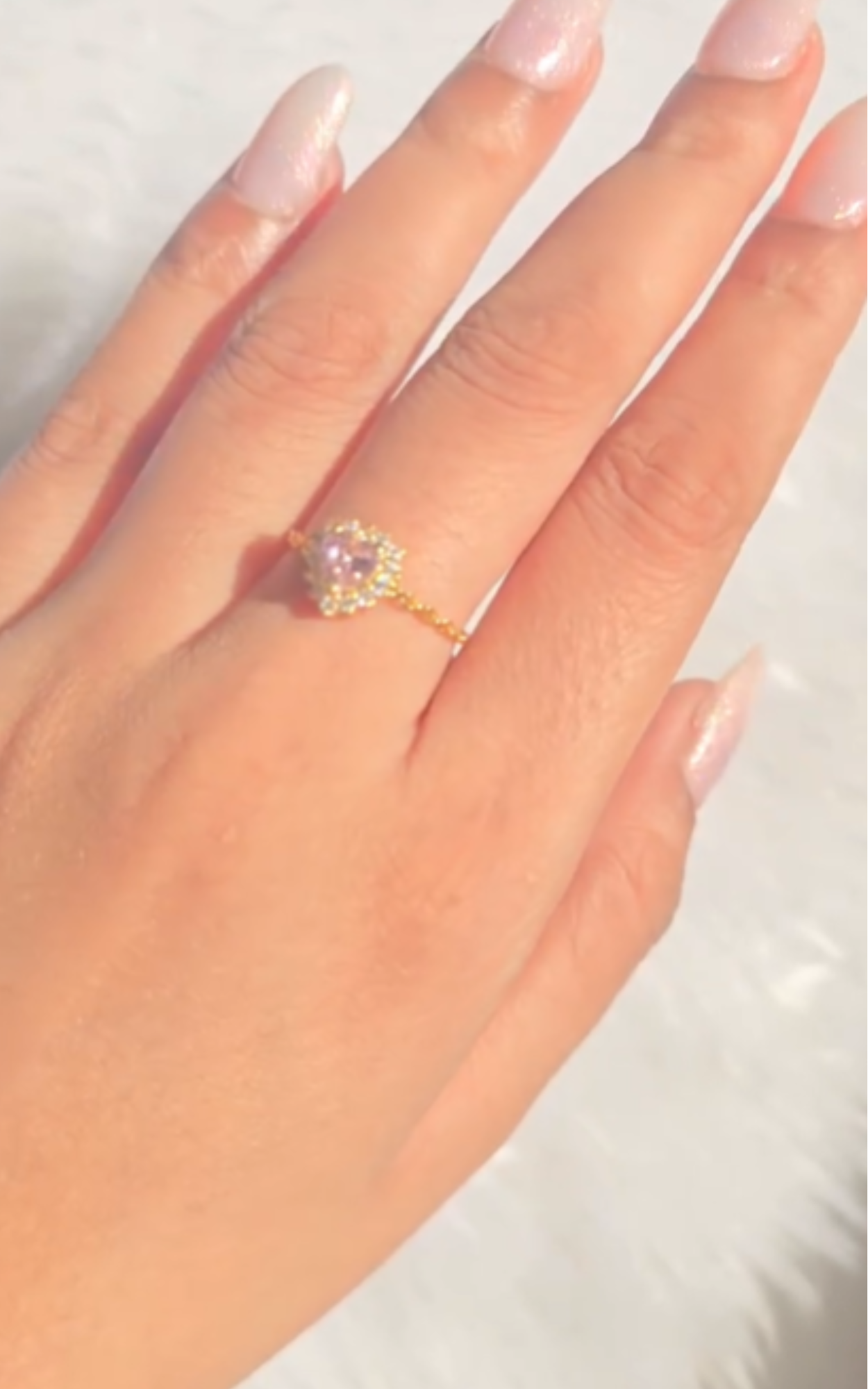 Pink Heart Cluster Chain Ring