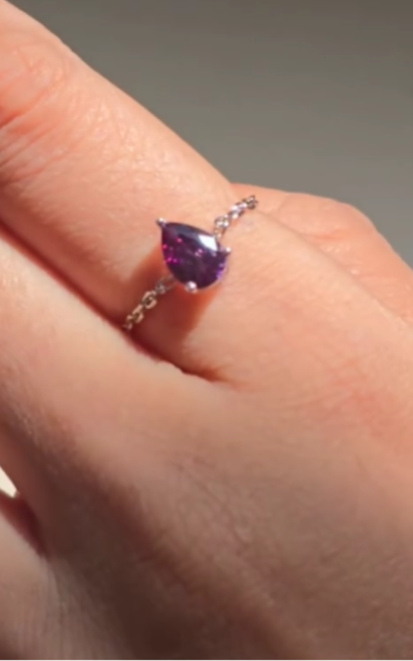 Pear Amythest Chain Ring