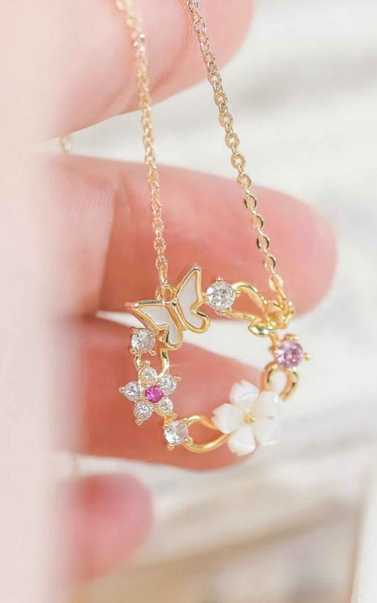 White Butterfly Flower Blossom Necklace