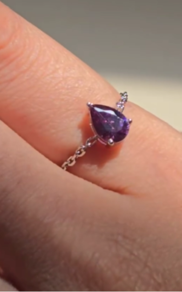 Pear Amythest Chain Ring