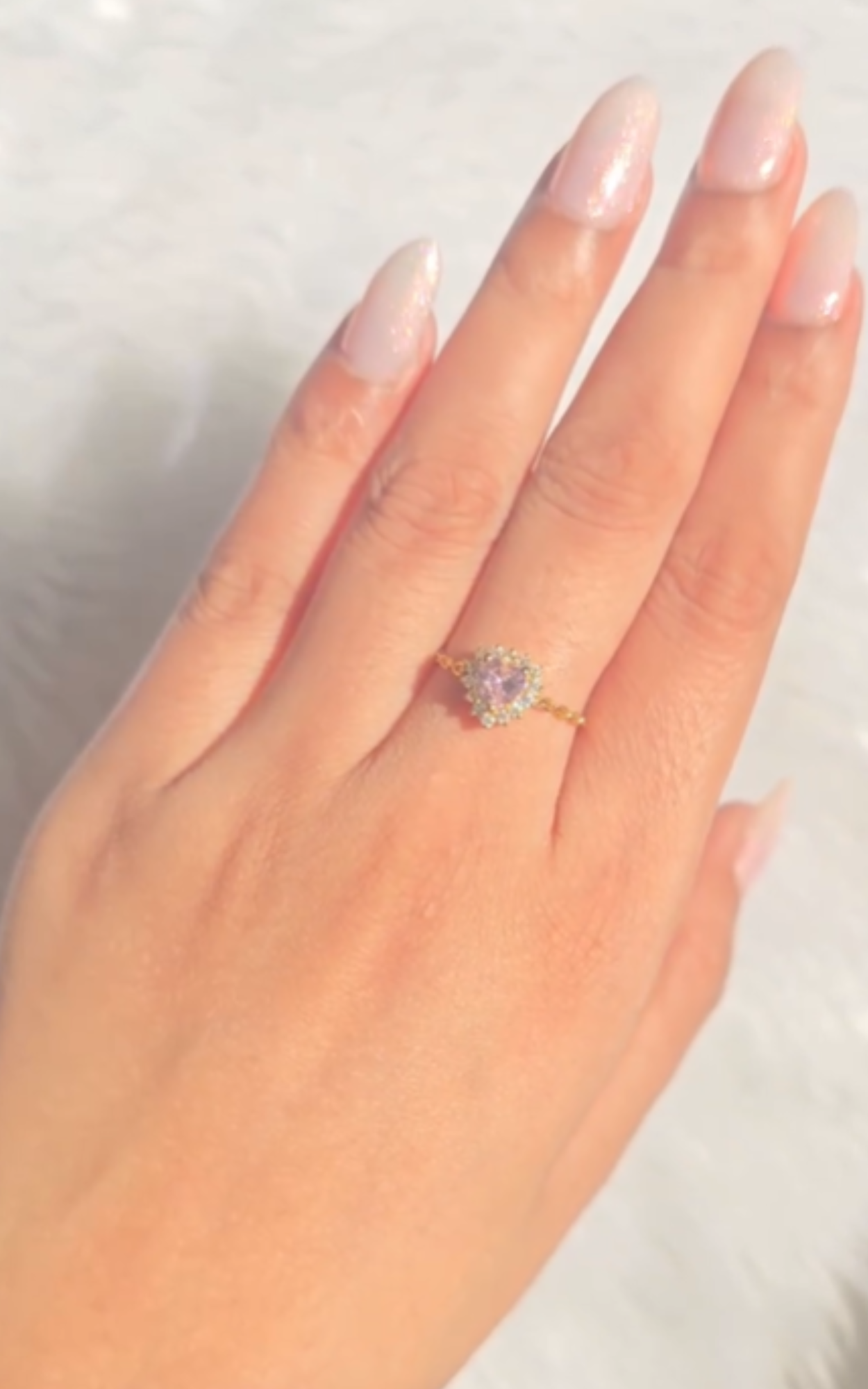 Pink Heart Cluster Chain Ring