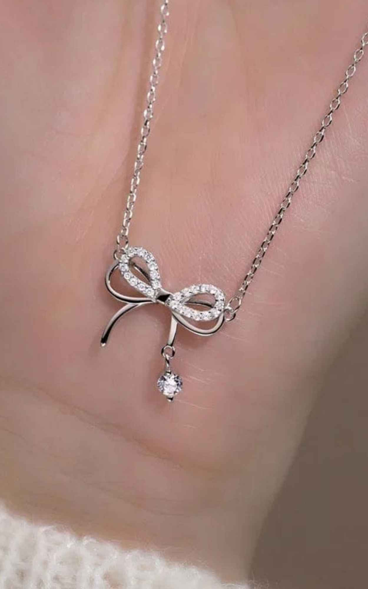 Solitaire Drop Bow Necklace