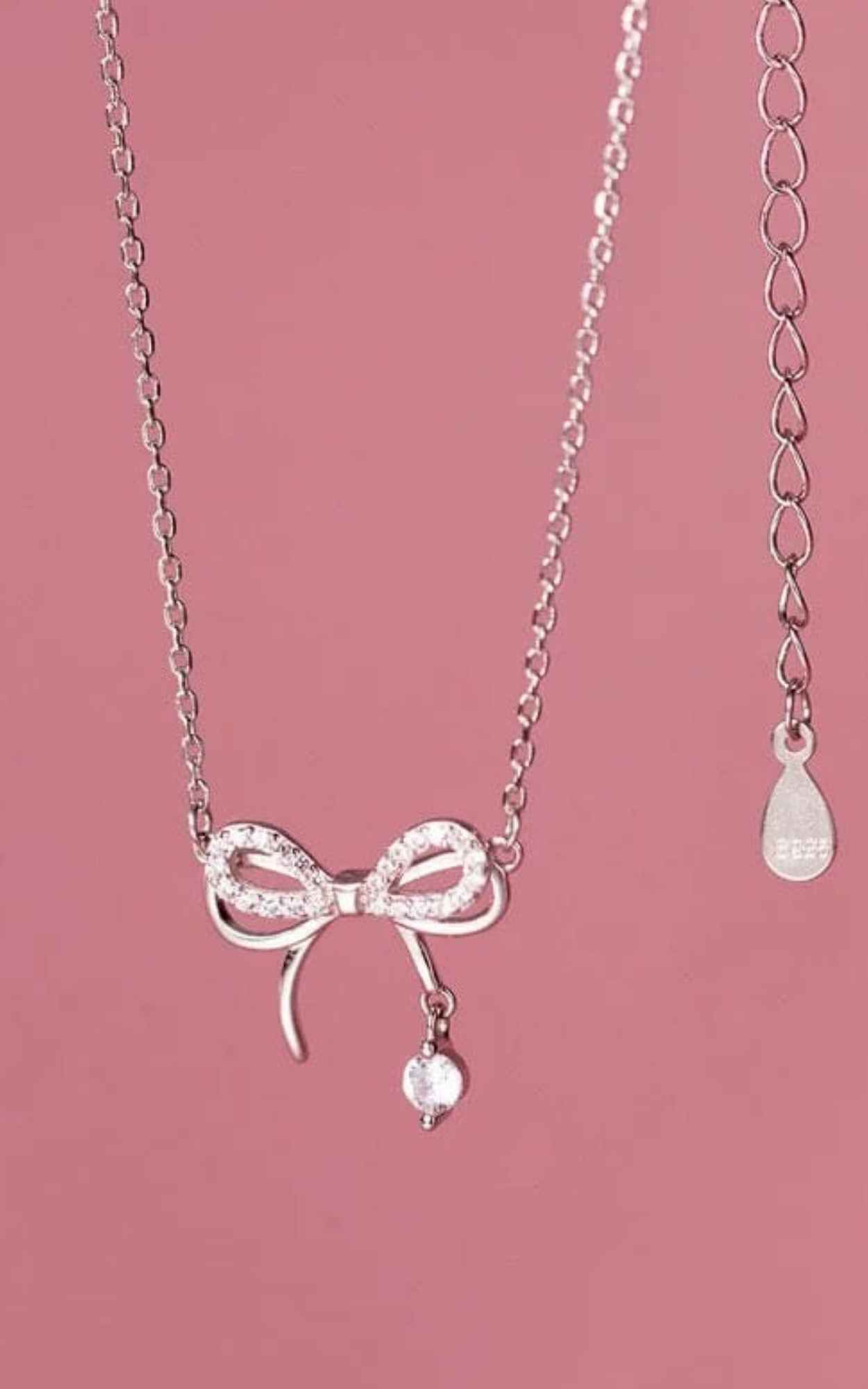 Solitaire Drop Bow Necklace
