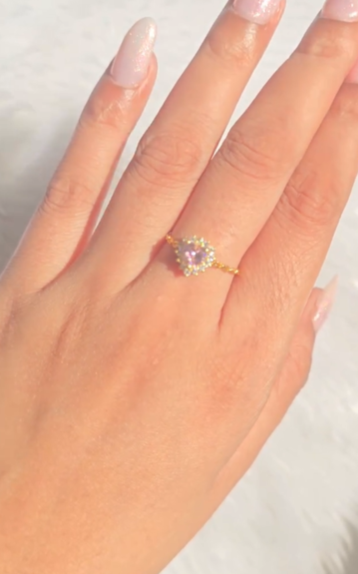 Pink Heart Cluster Chain Ring