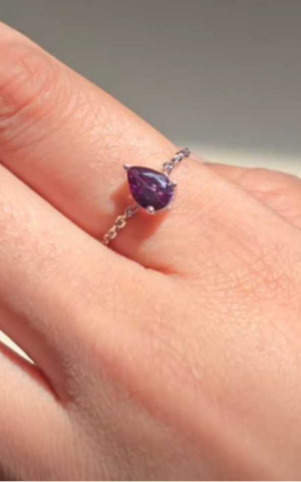 Pear Amythest Chain Ring