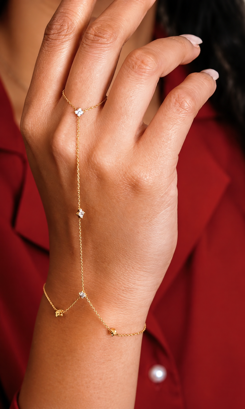 4 Clover Station Ring Chain Bracelet