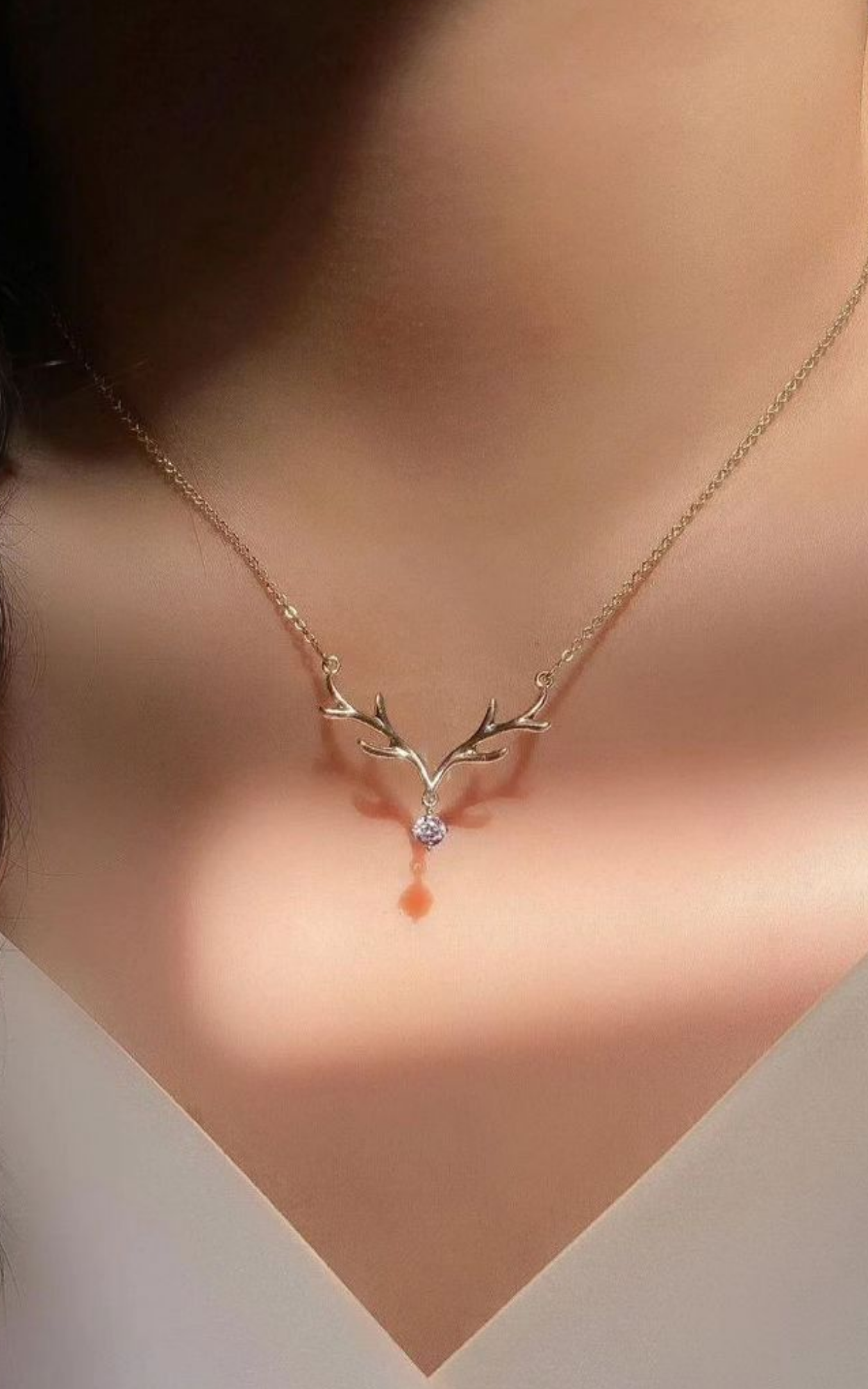 Solitaire Drop Antler Necklace
