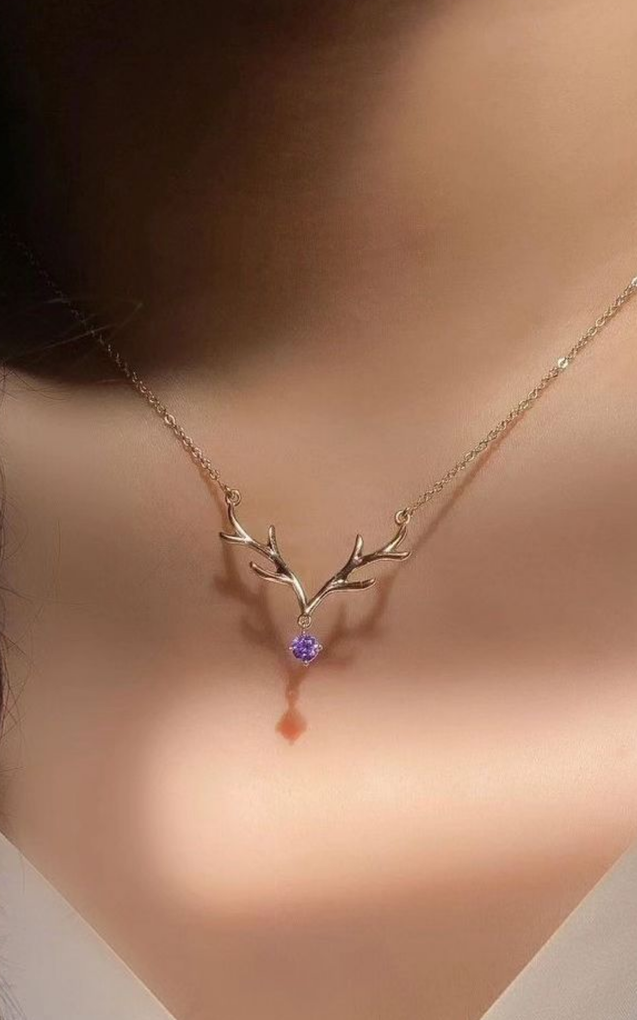 Solitaire Drop Antler Necklace