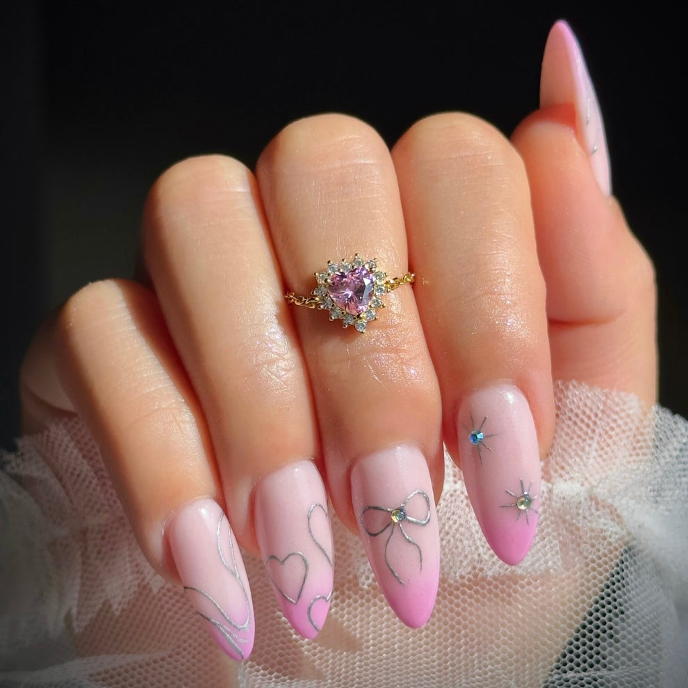 Pink Heart Cluster Chain Ring