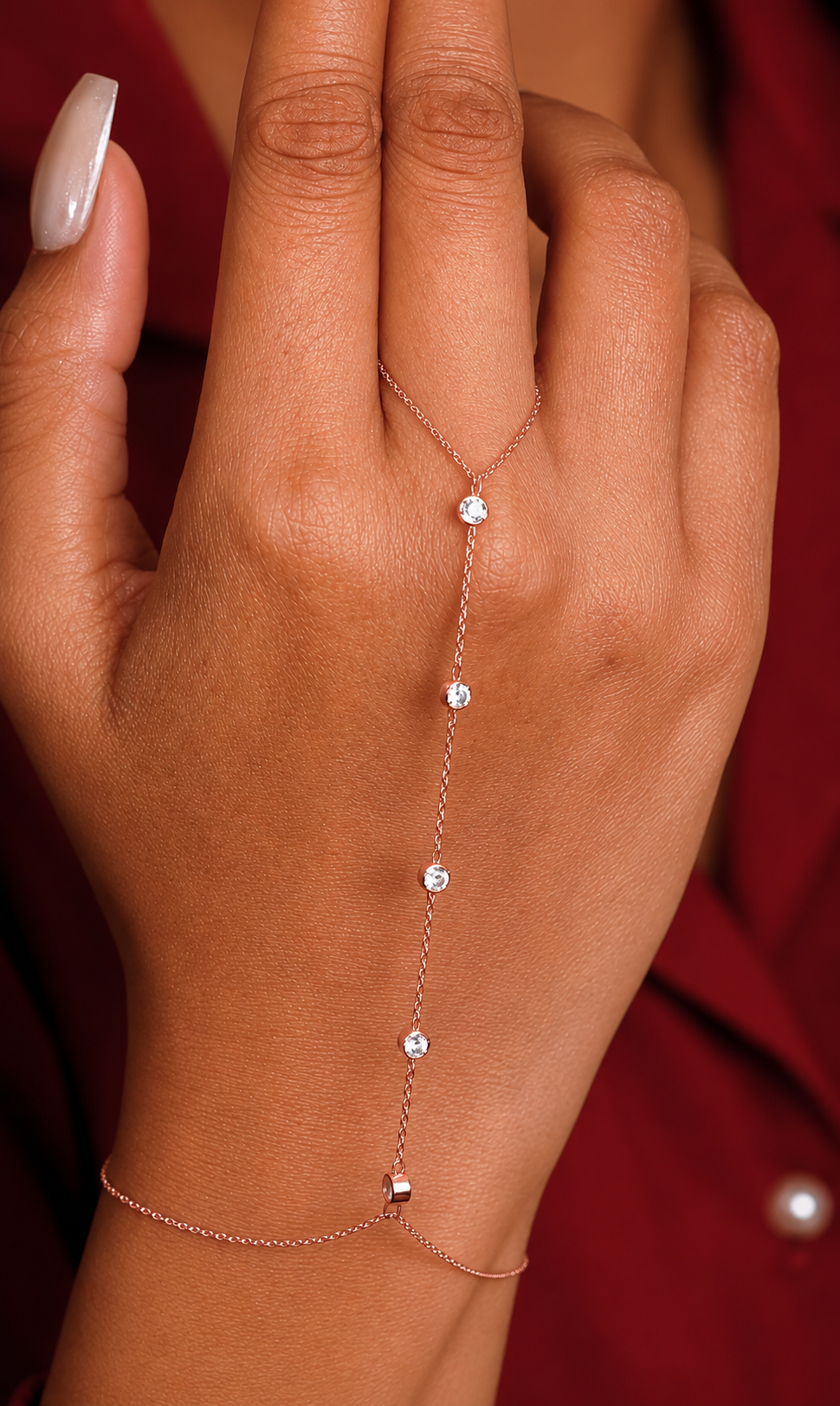Bezel Set Station ring chain Bracelet