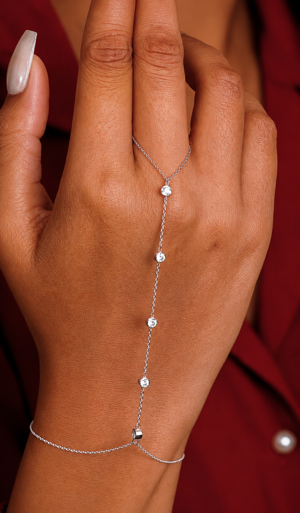 Bezel Set Station ring chain Bracelet