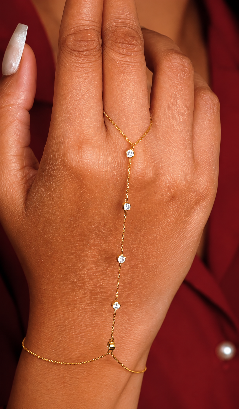 Bezel Set Station ring chain Bracelet