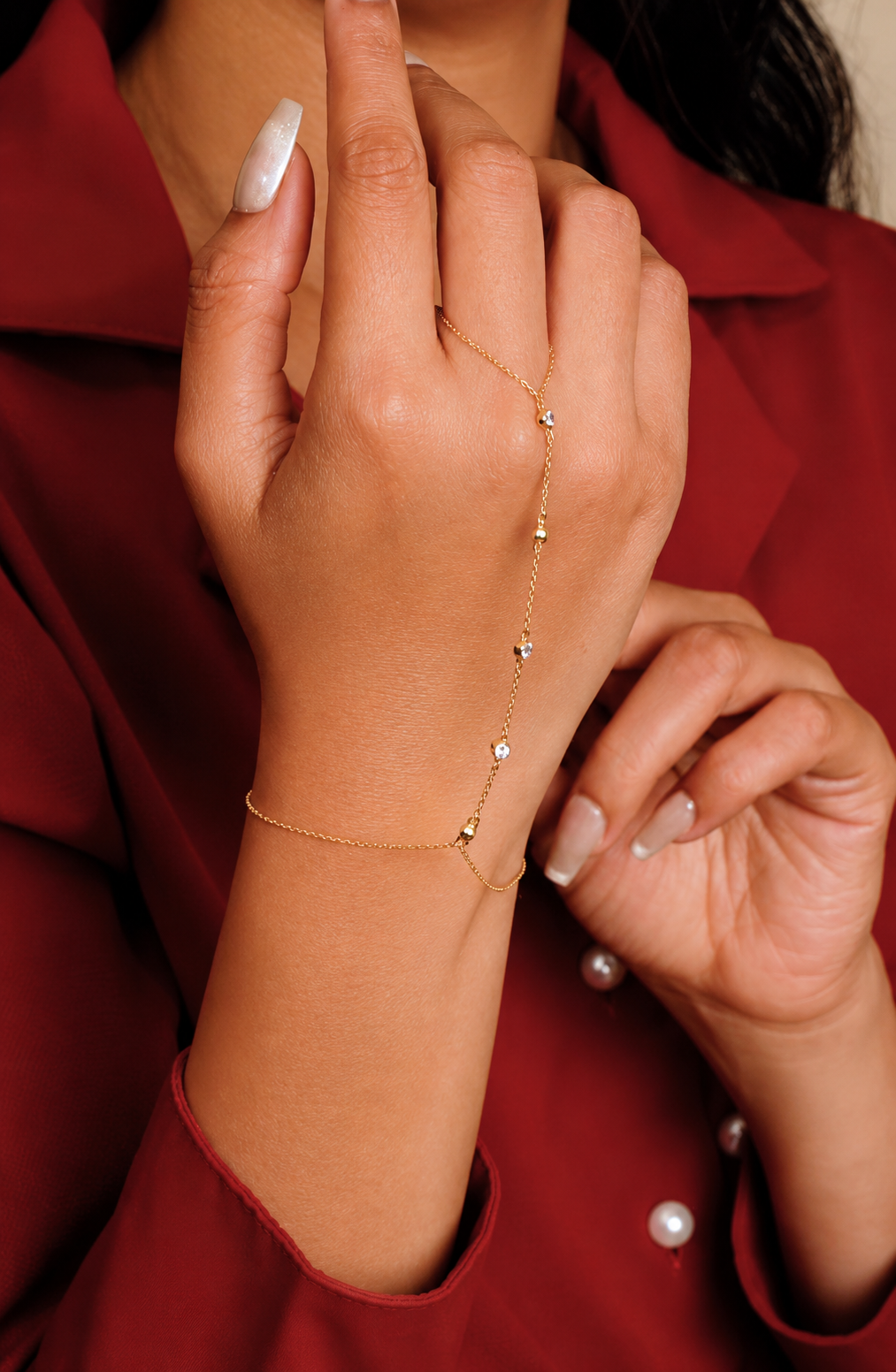 Bezel Set Station ring chain Bracelet