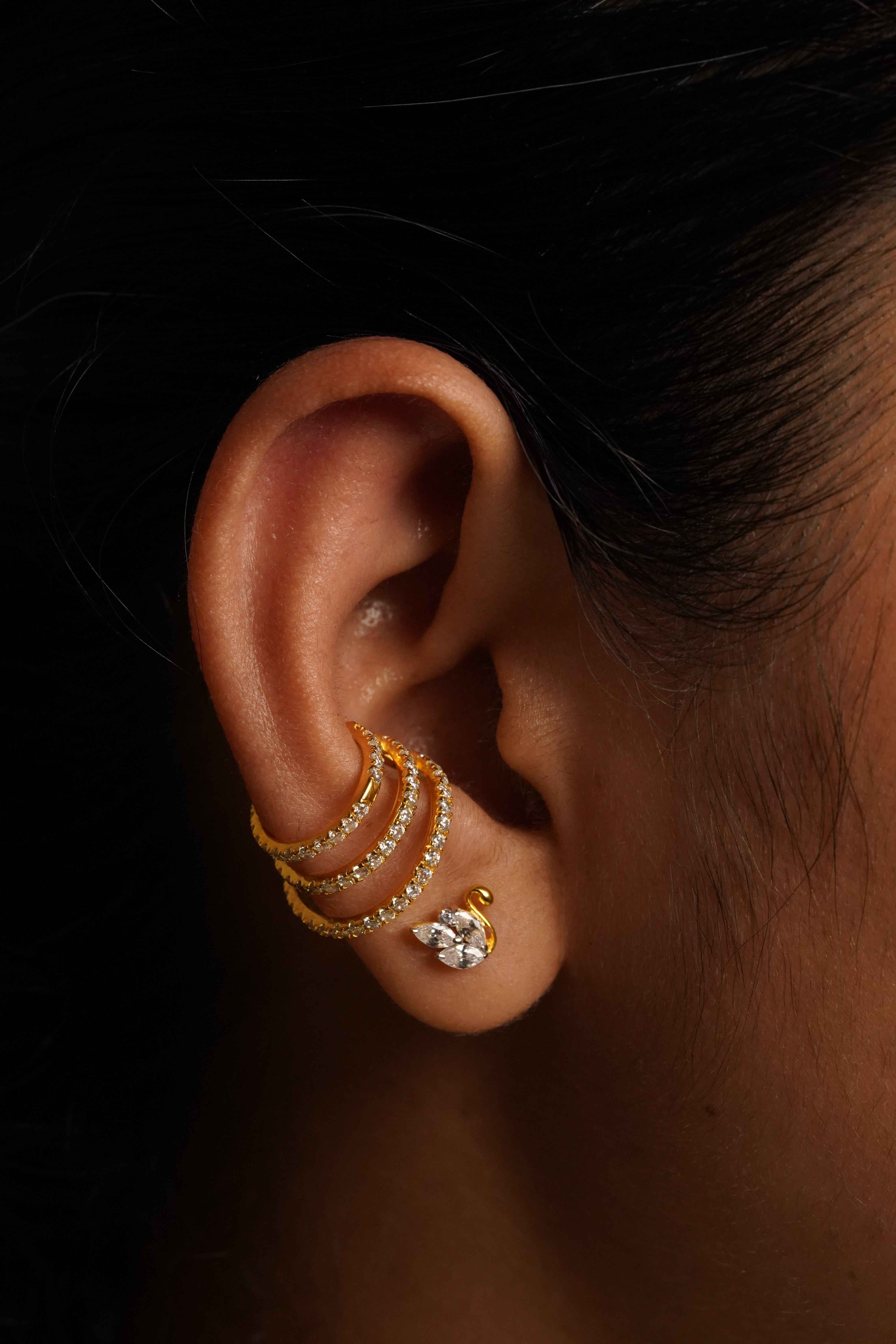Tripple layer diamond conch Earrings
