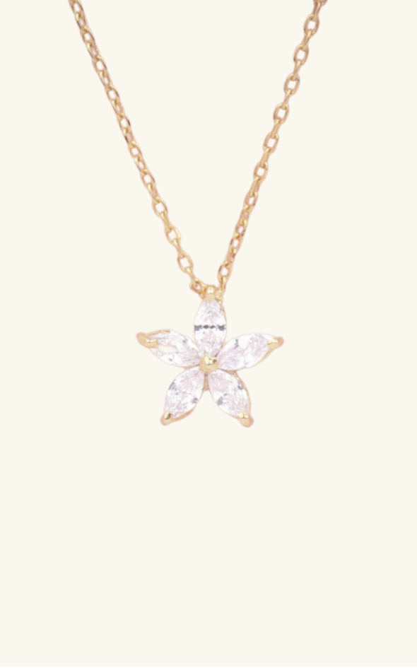 5 Petal Diamond Marquise Flower Necklace