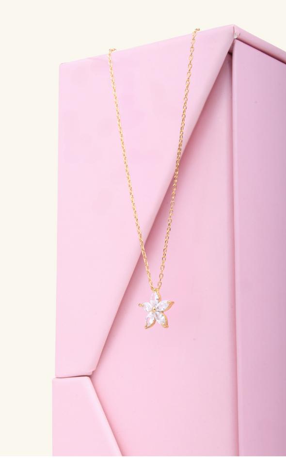 5 Petal Diamond Marquise Flower Necklace
