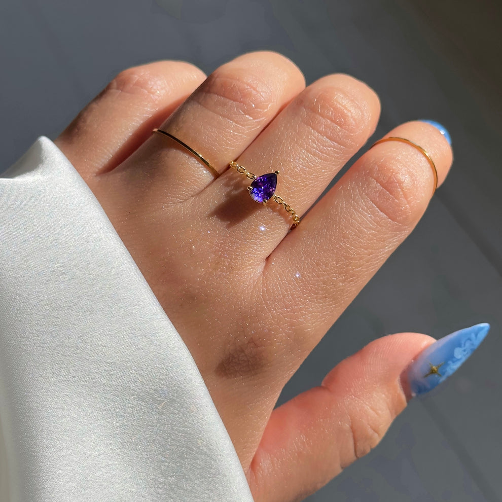 Pear Amythest Chain Ring