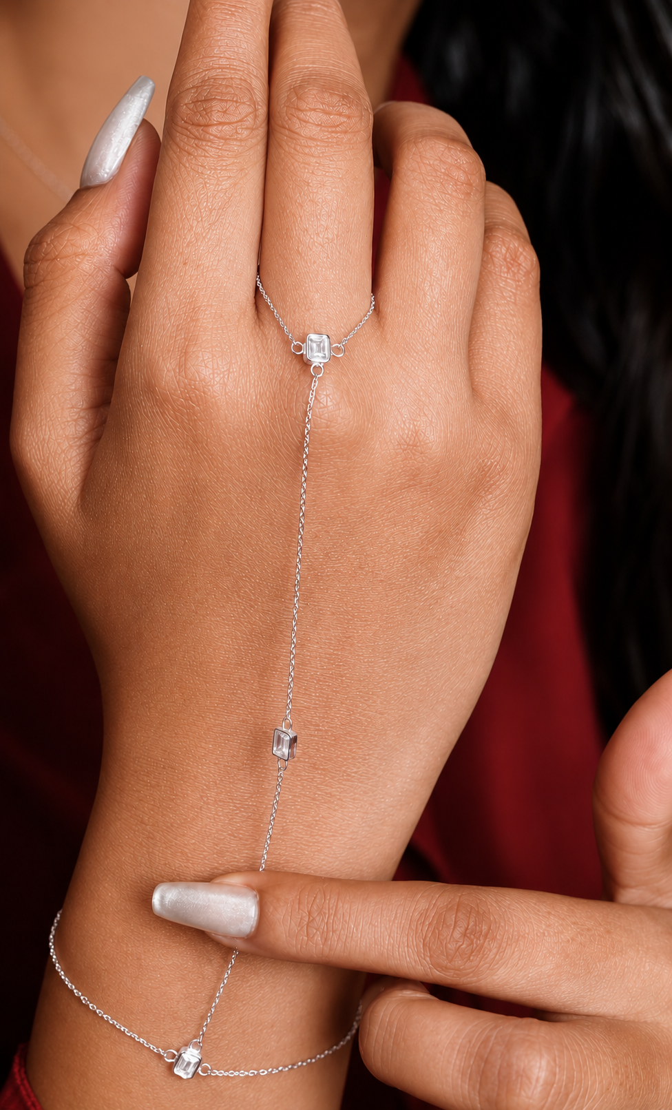 Emerald Cut Besel Set Ring Chain Bracelet