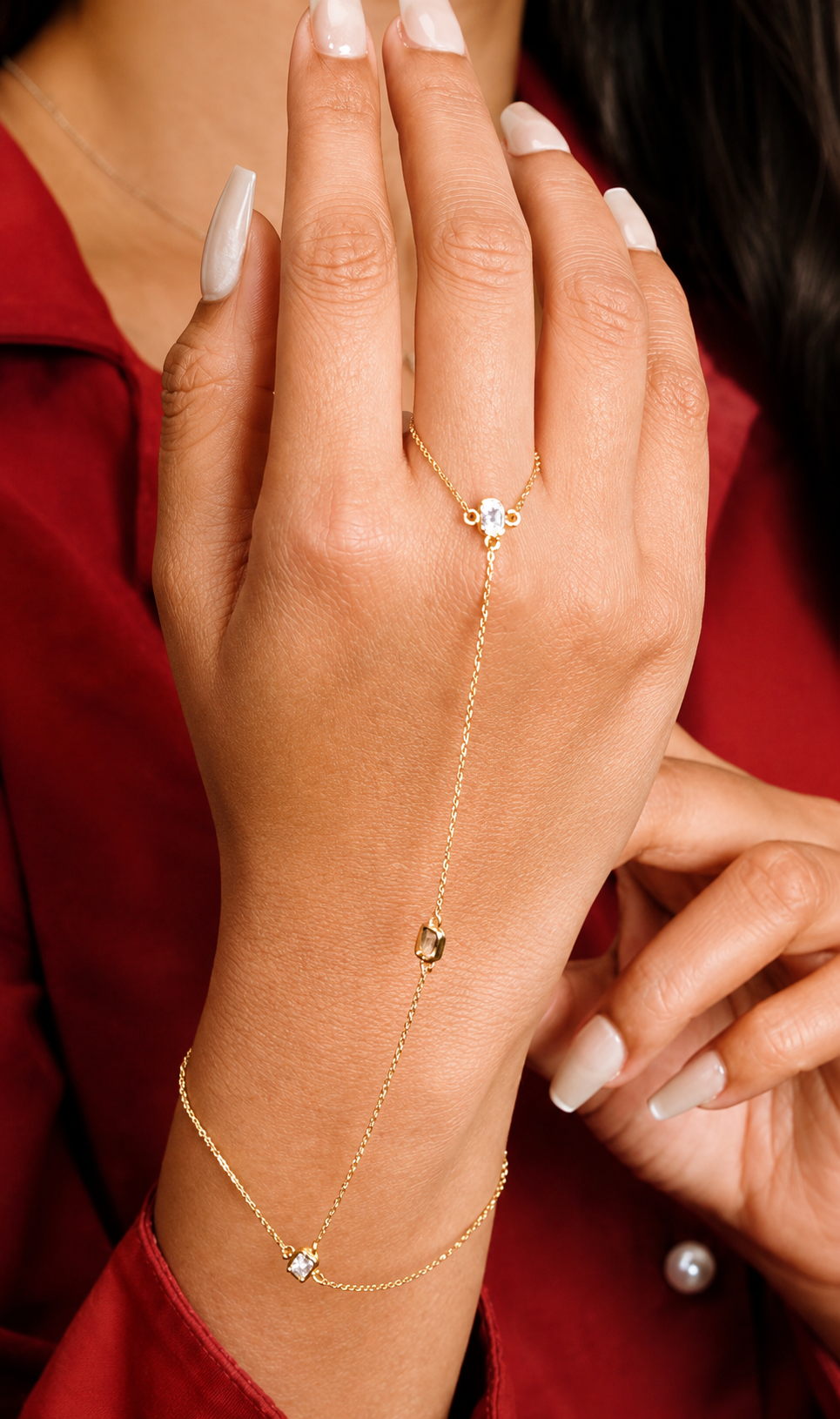 Emerald Cut Besel Set Ring Chain Bracelet