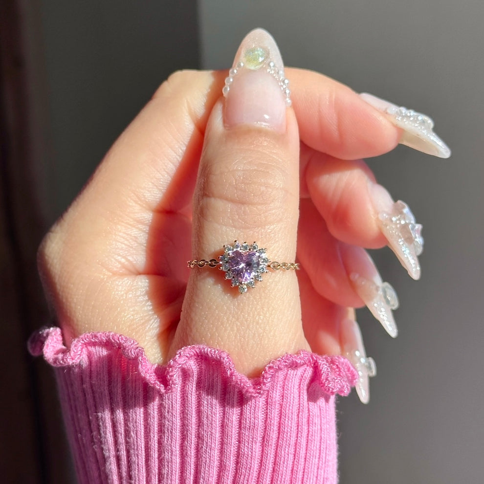 Pink Heart Cluster Chain Ring