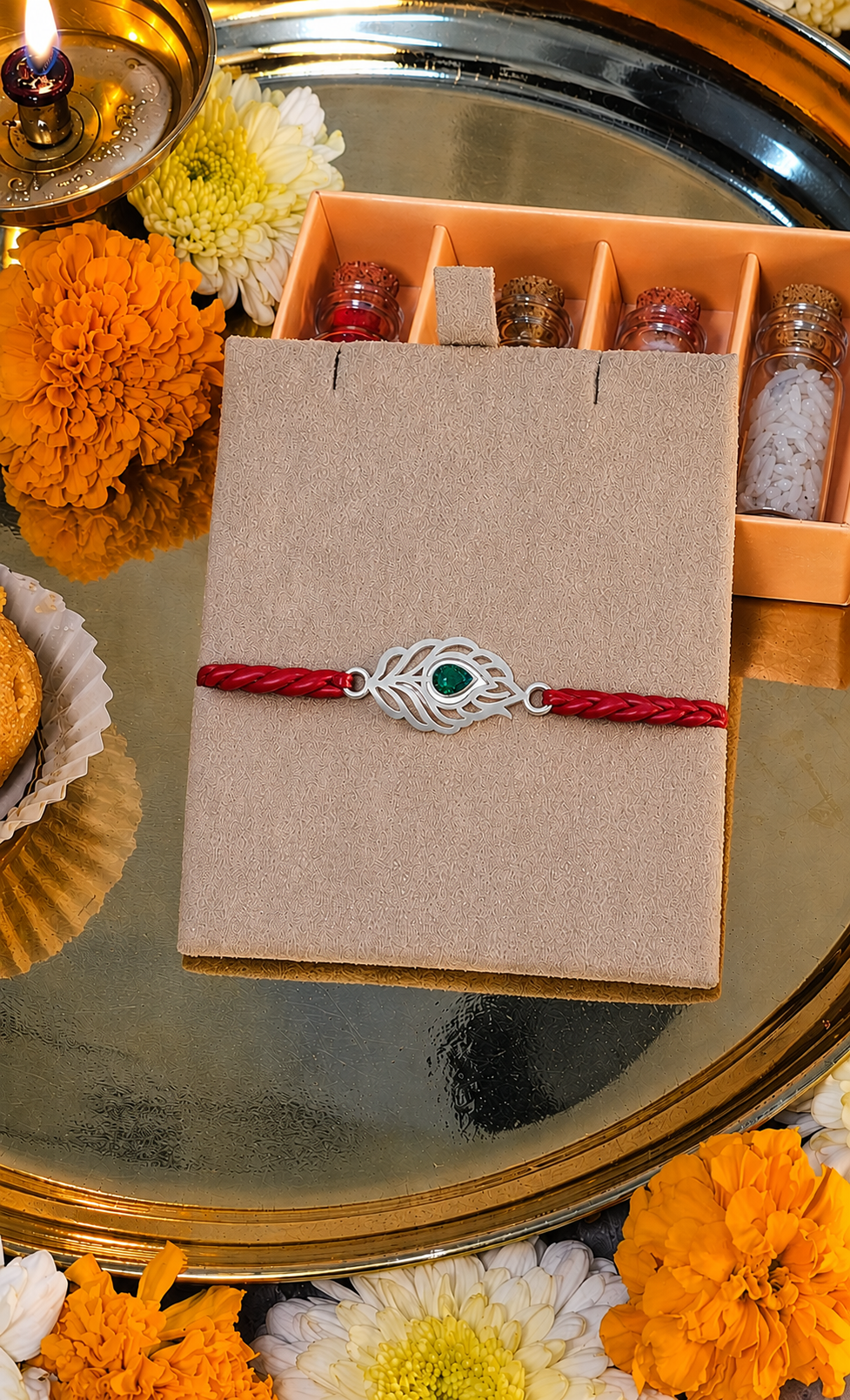 Green Peacock Feather Rakhi