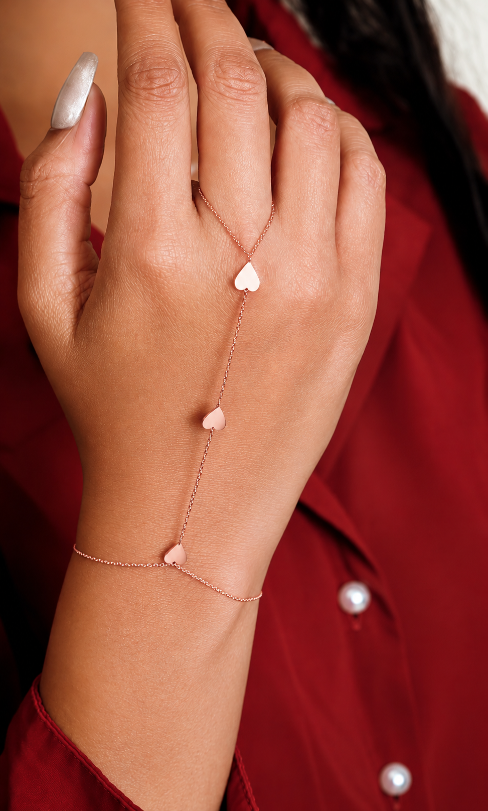 Hearts Ring Chain Bracelet