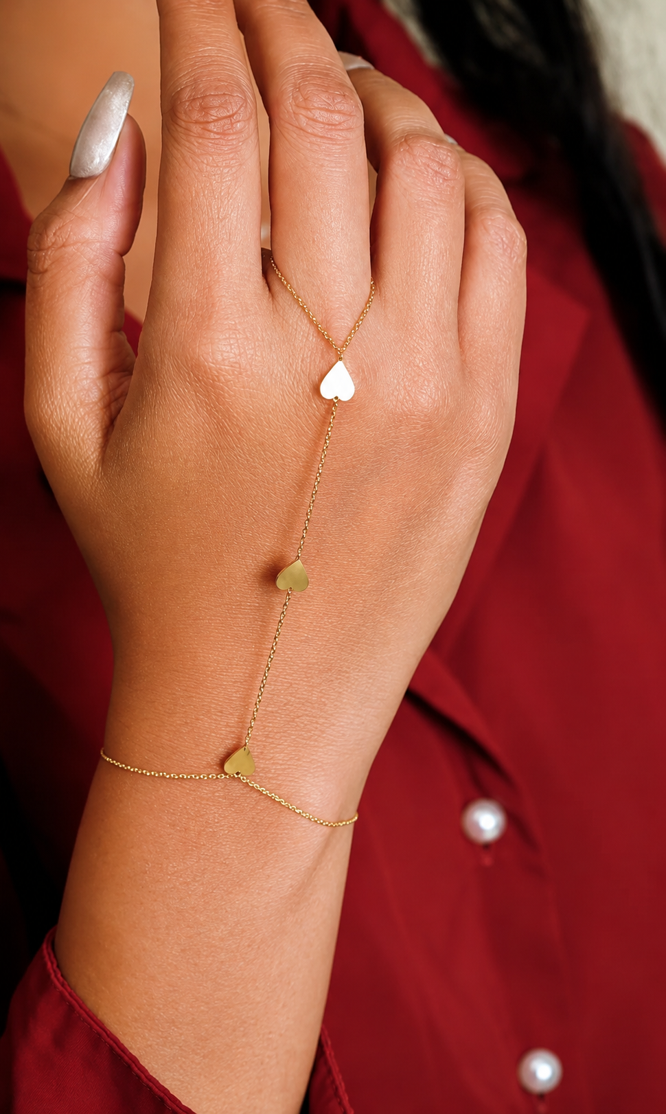 Hearts Ring Chain Bracelet