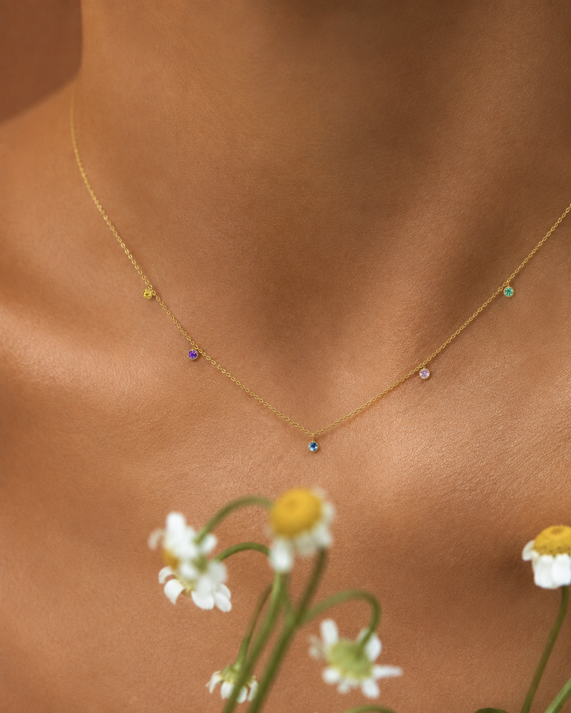 Multicolor Besel set station necklace