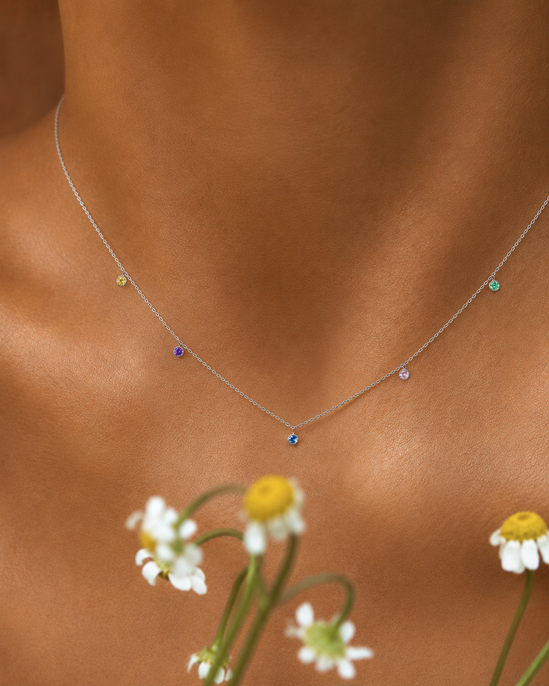 Multicolor Besel set station necklace