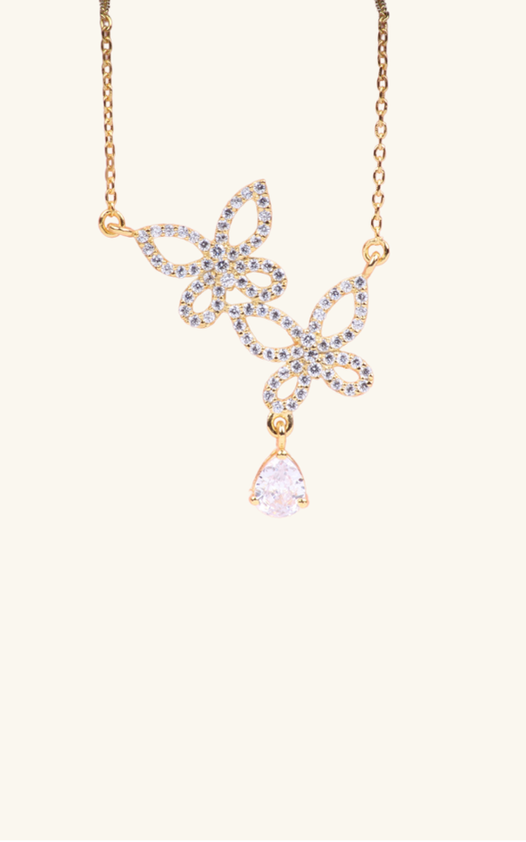 Pear Drop Dual Butterfly Neckace