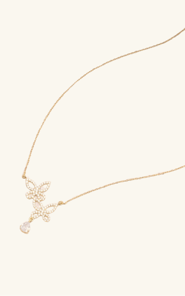 Pear Drop Dual Butterfly Neckace