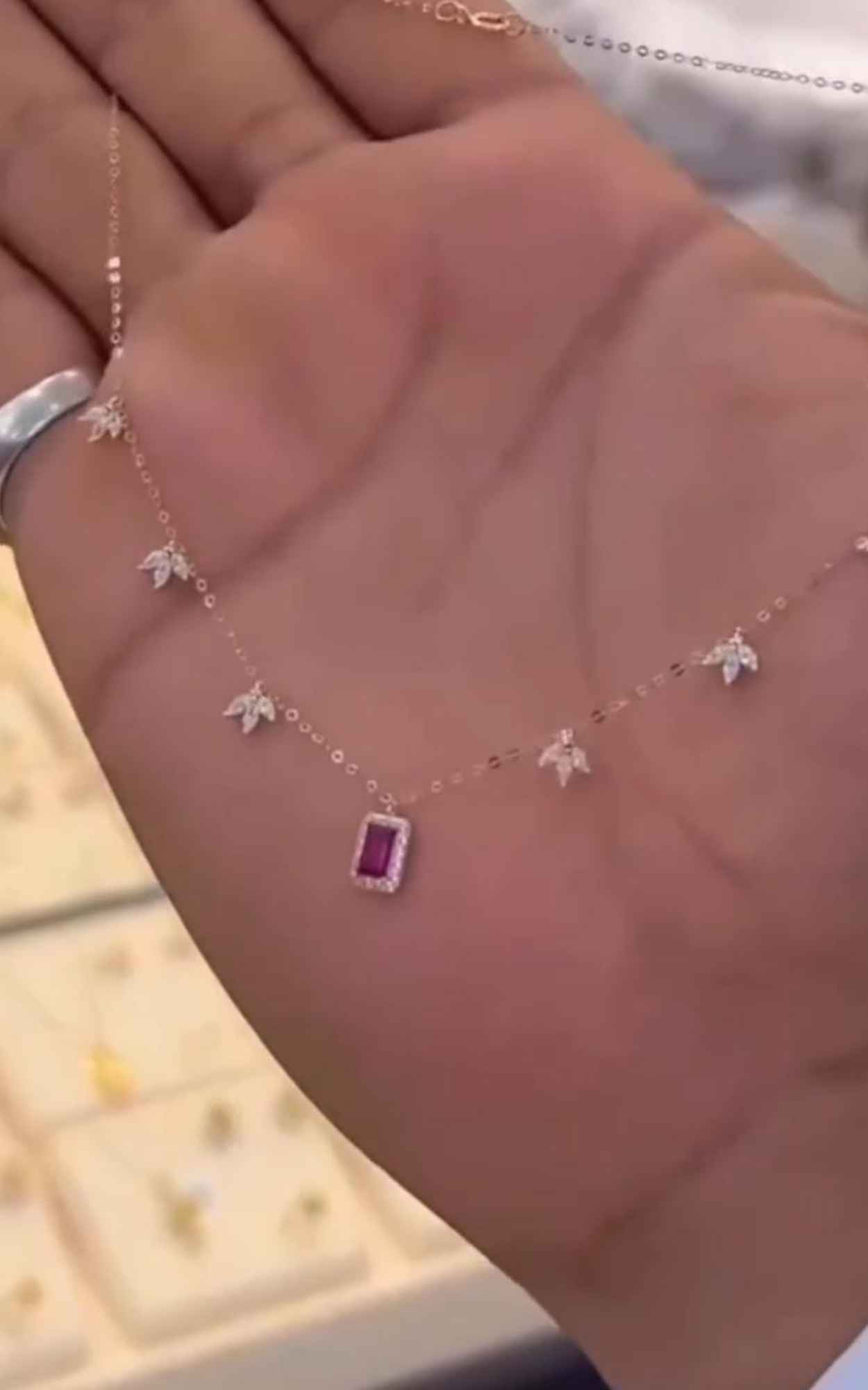 Pink Gemstone Marquise Station Necklace