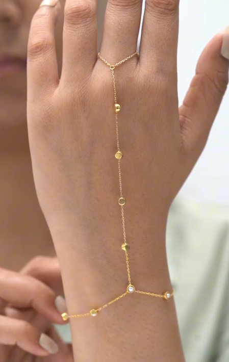 Pearl Station Ring Chain Bracelet