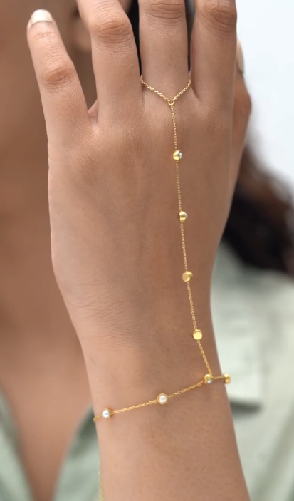 Pearl Station Ring Chain Bracelet