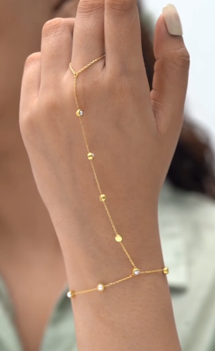 Pearl Station Ring Chain Bracelet