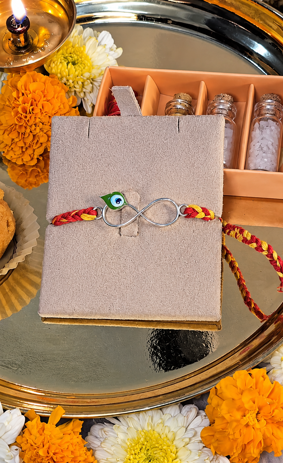 Silver Peacock Feather Rakhi