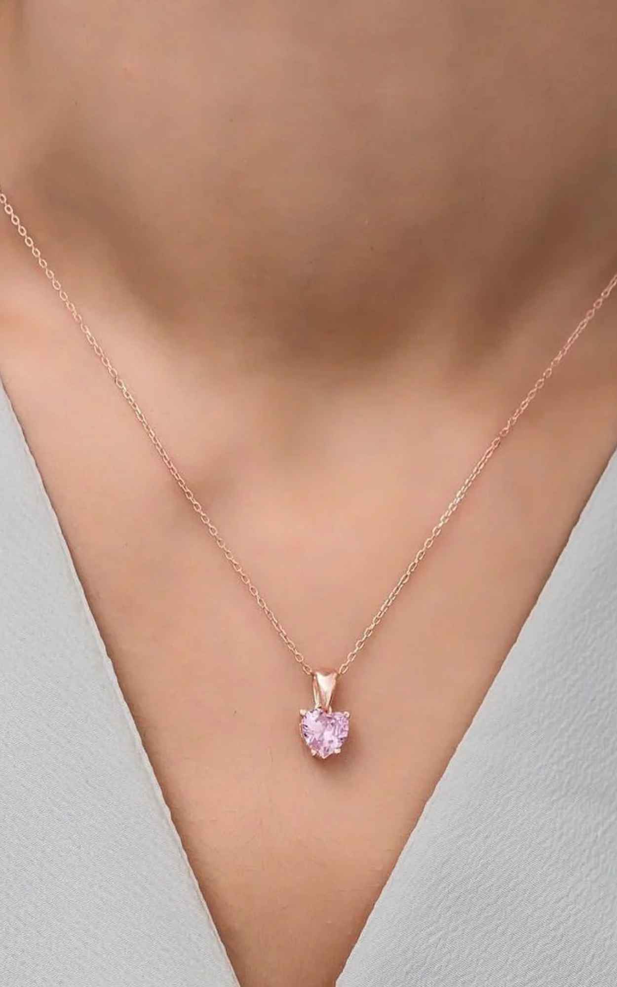 Solitaire Pink Heart Necklace