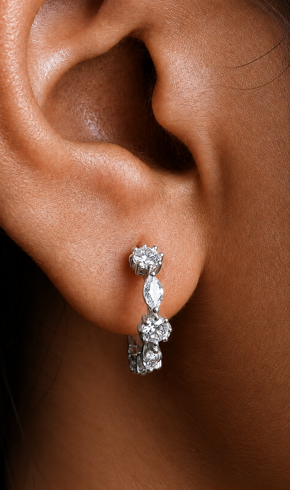 Solitaire Marquis Hoop Earrings