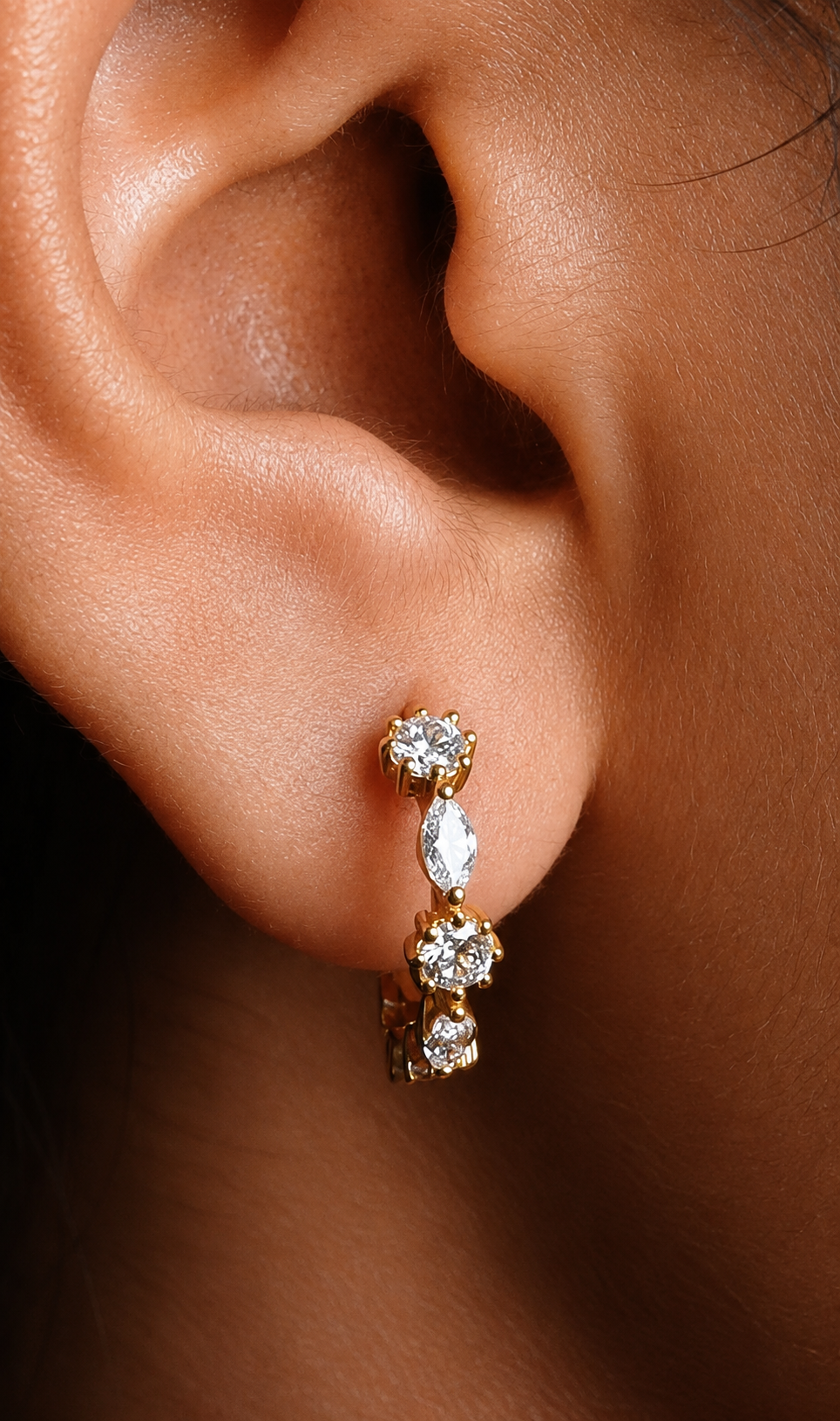 Solitaire Marquis Hoop Earrings