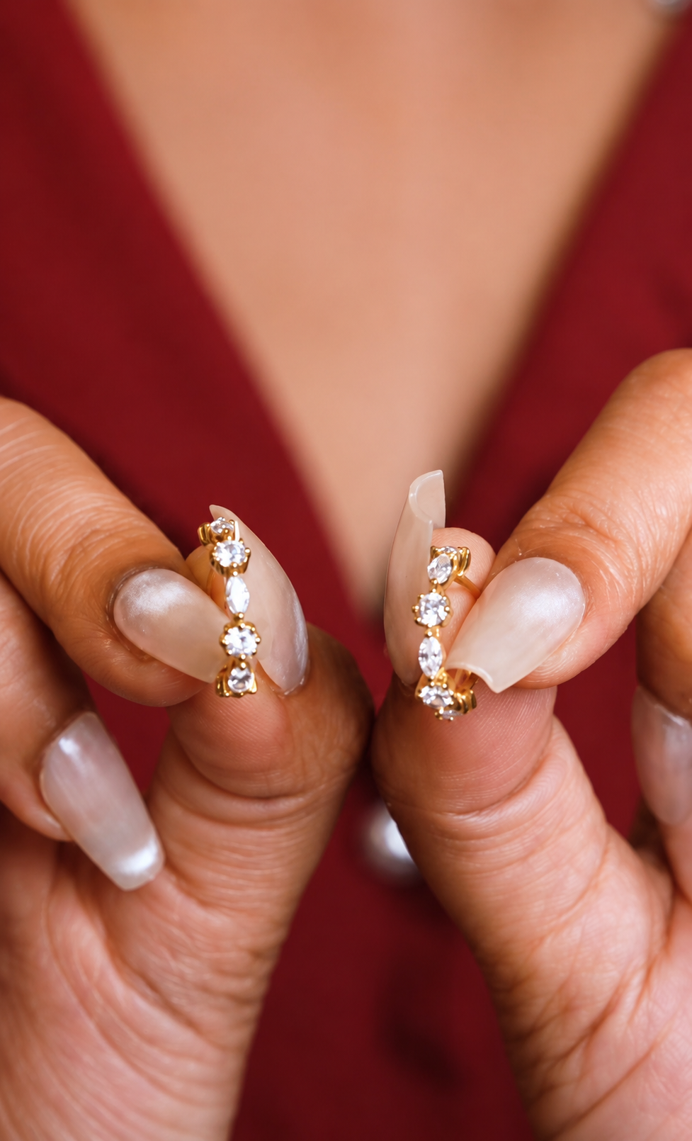 Solitaire Marquis Hoop Earrings
