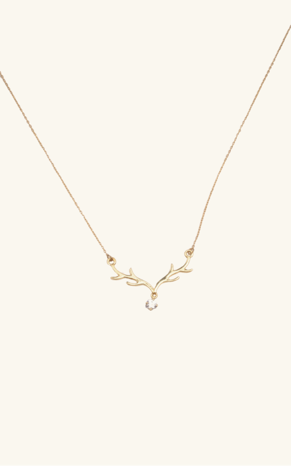 Solitaire Drop Antler Necklace