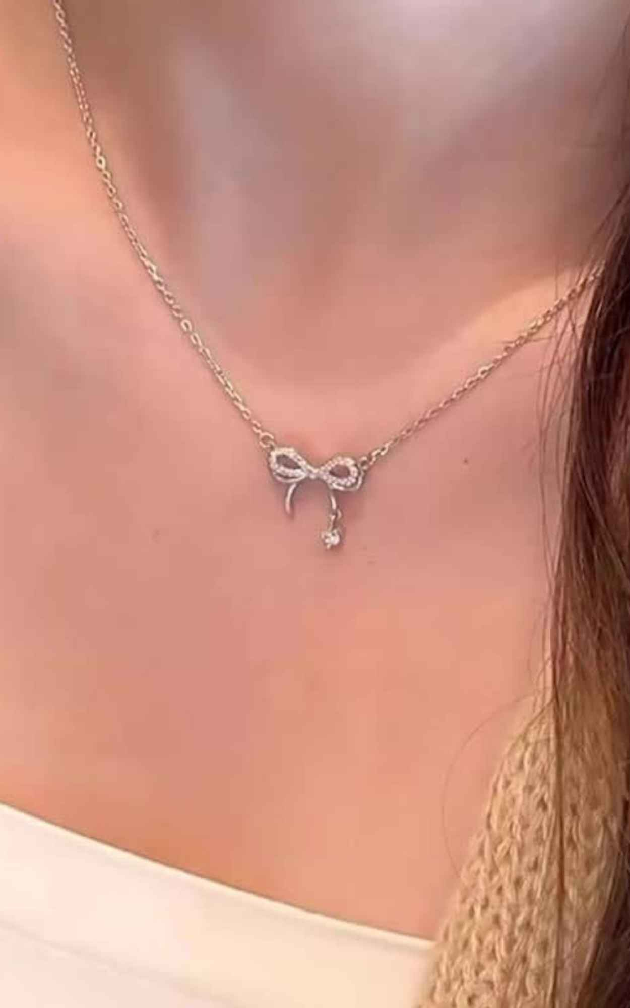 Solitaire Drop Bow Necklace