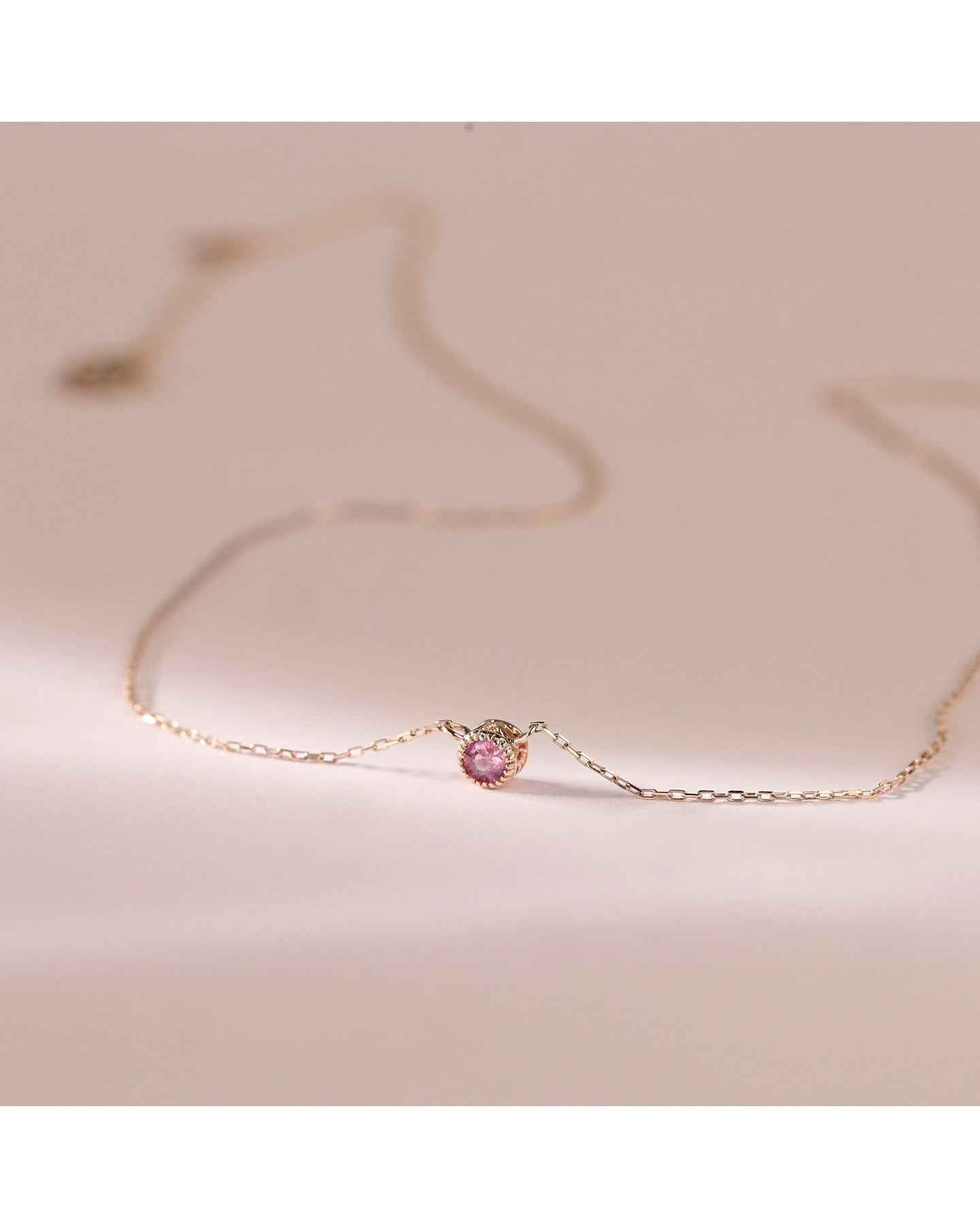 925Silver Round pink Gemstone necklace