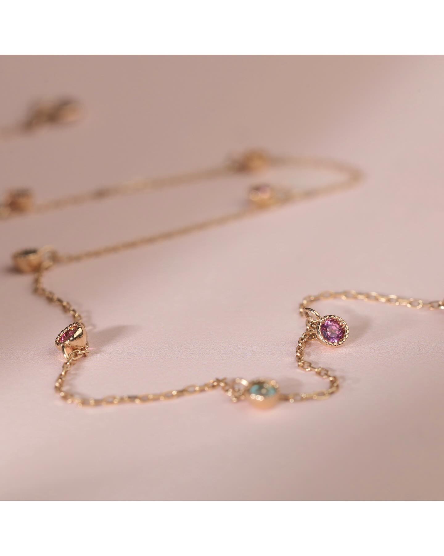 925Silver Multicolor Besel set station necklace