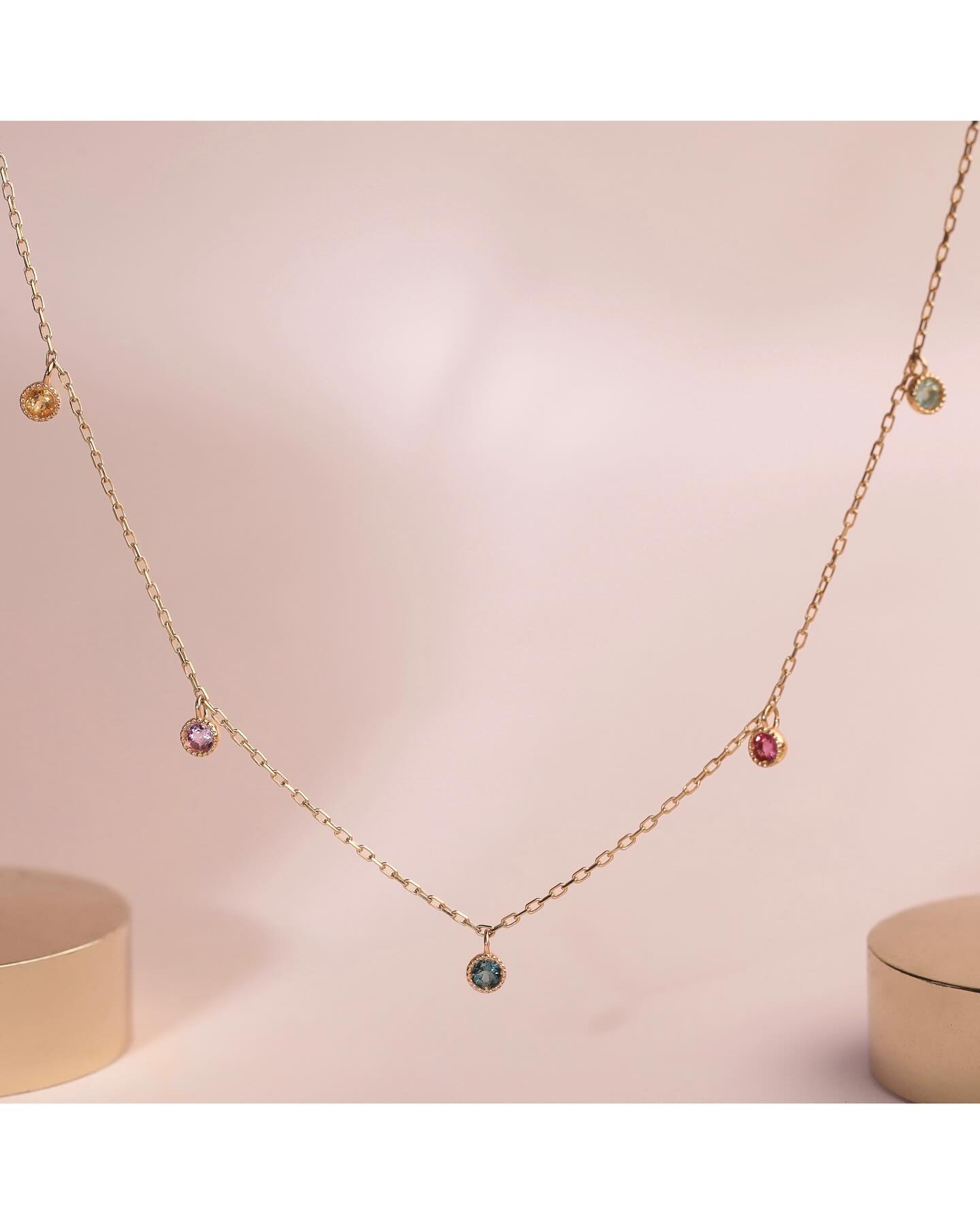 925Silver Multicolor Besel set station necklace