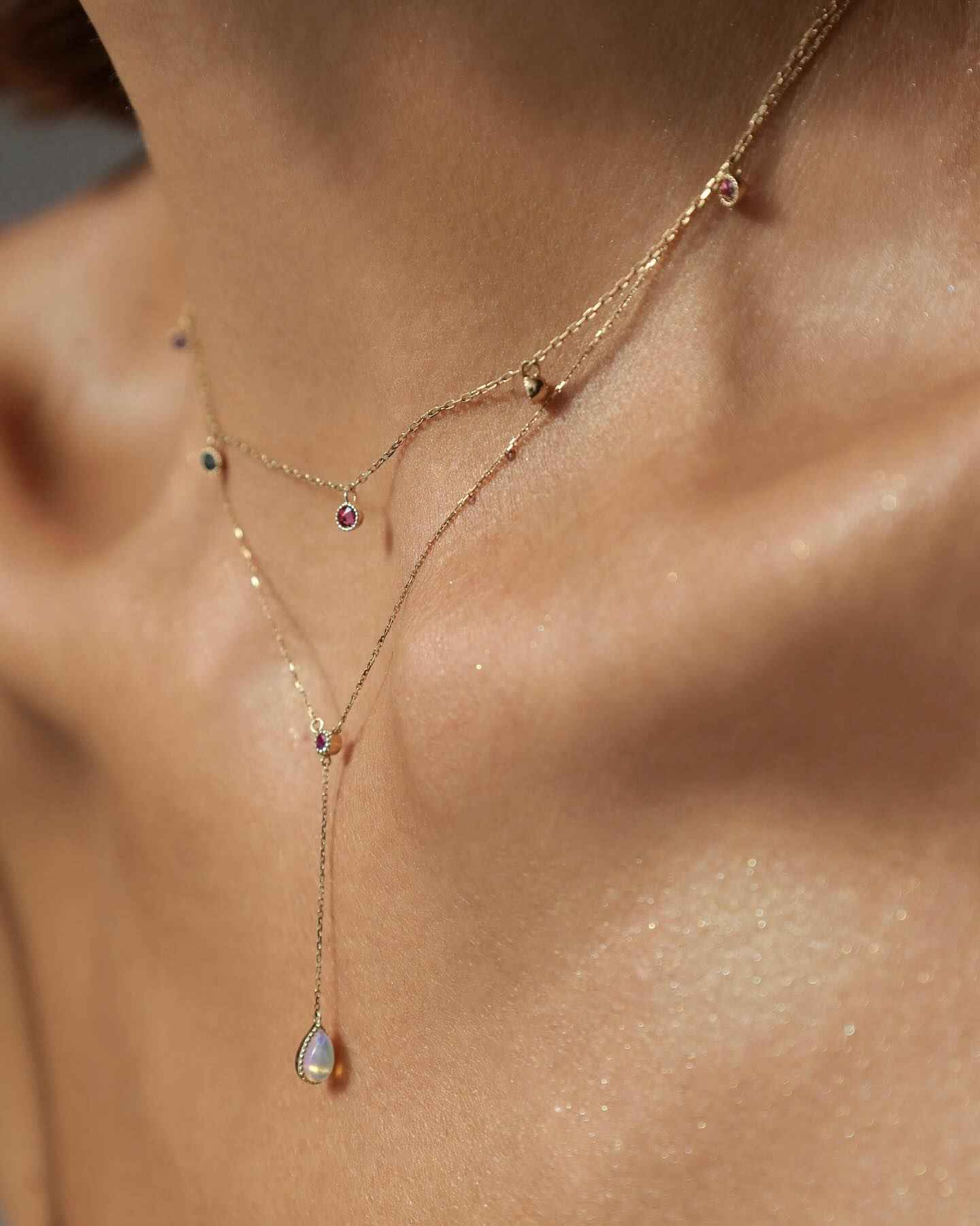 925Silver Opal Drop Pink Gemstone Necklace