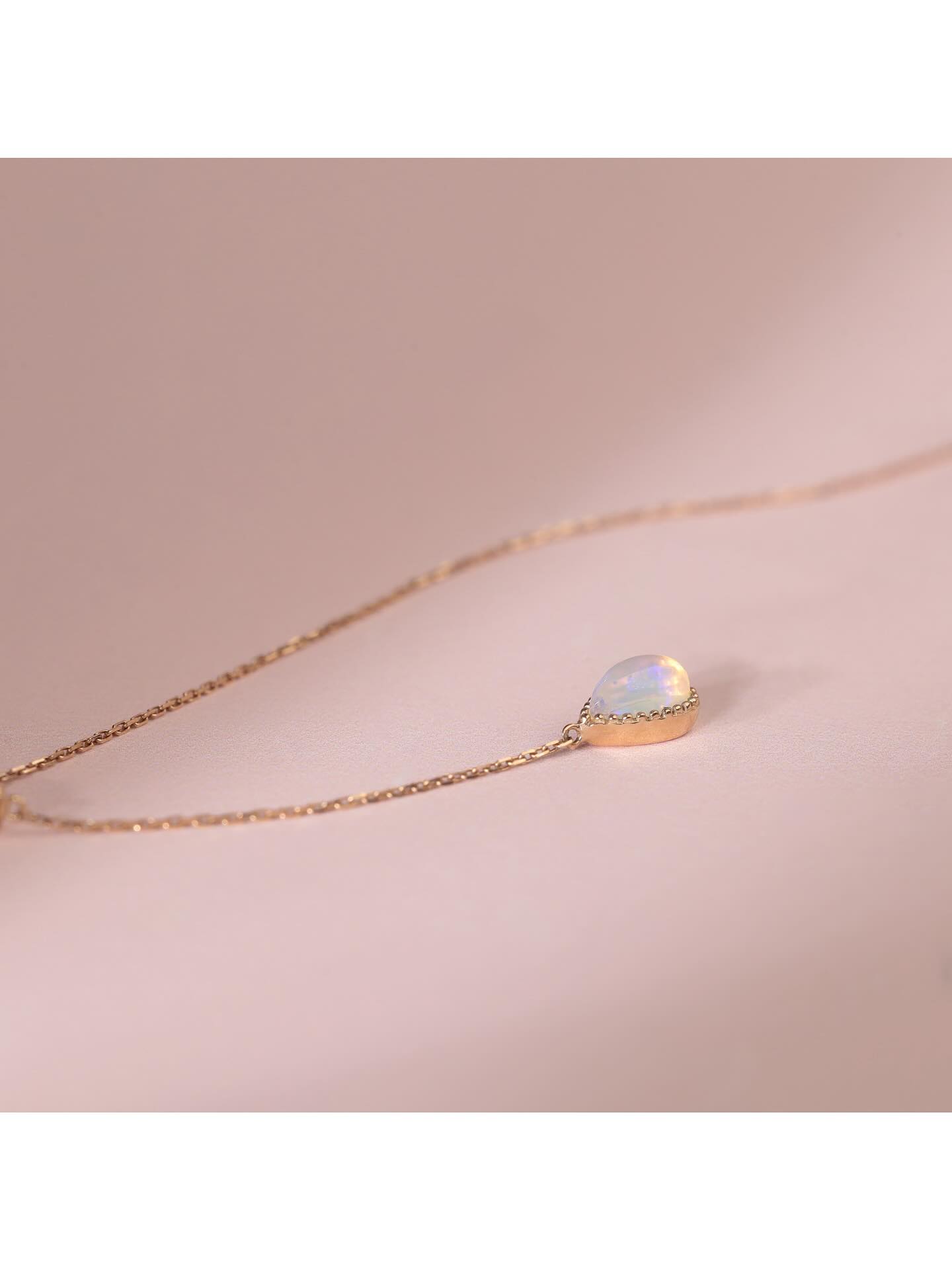 925Silver Opal Drop Pink Gemstone Necklace