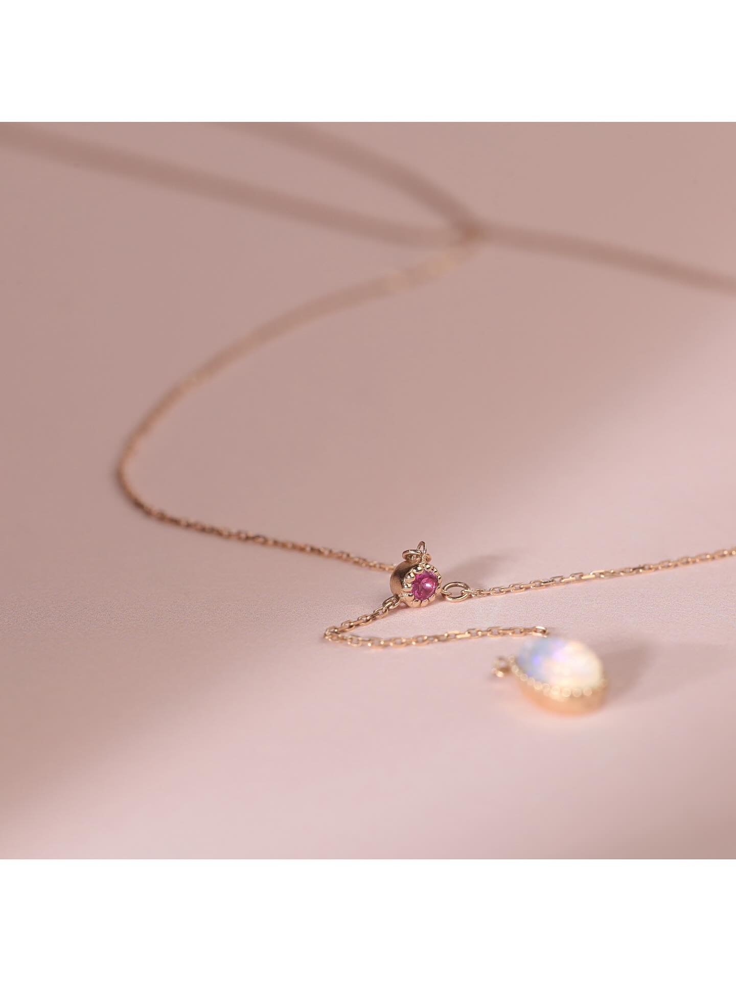 925Silver Opal Drop Pink Gemstone Necklace
