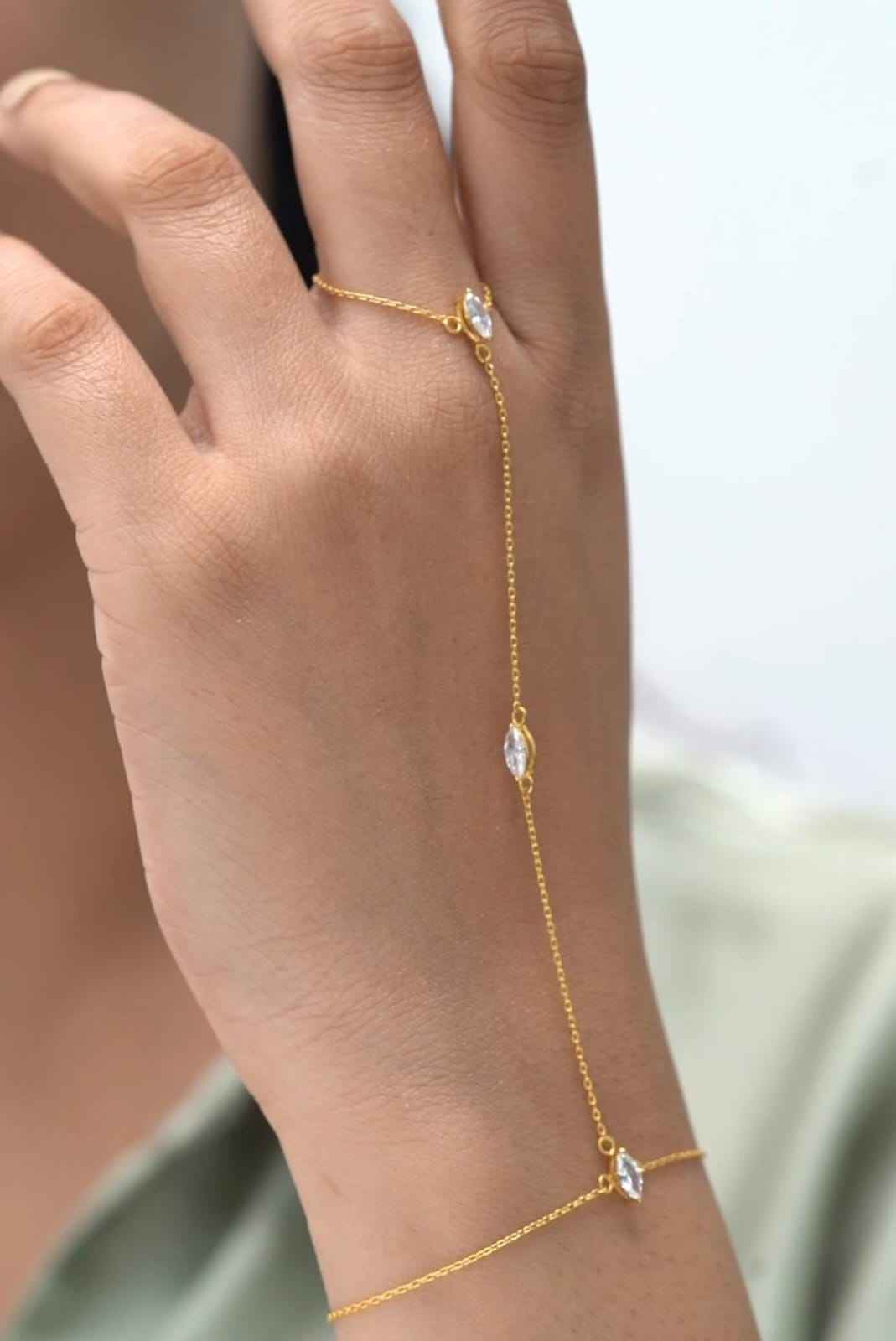 925Silver Marquis chain Ring bracelet