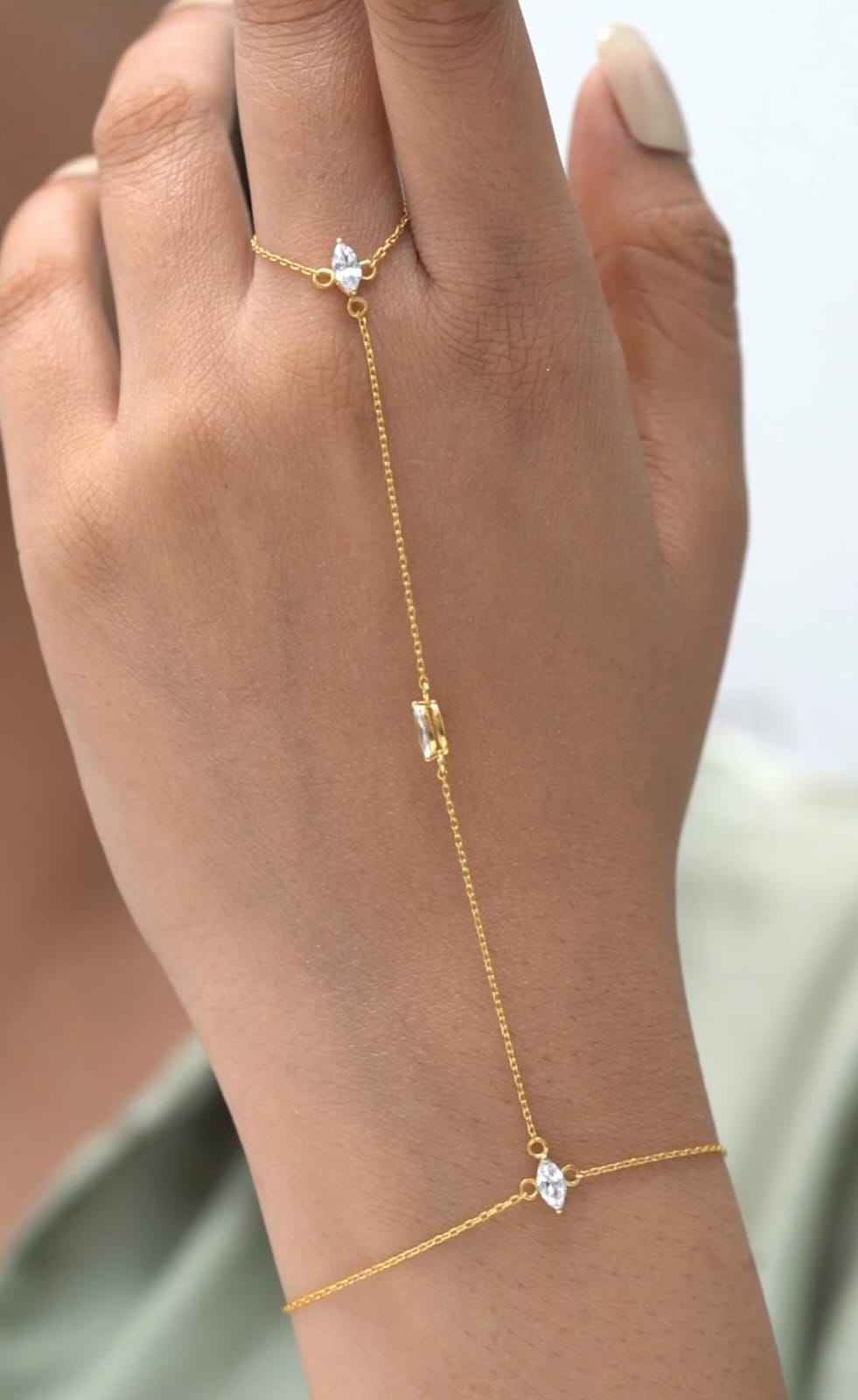 925Silver Marquis chain Ring bracelet